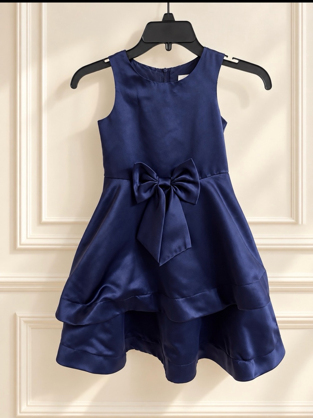 Rare Editions Girls Navy Blue Satin Bow High-Low Party Dress